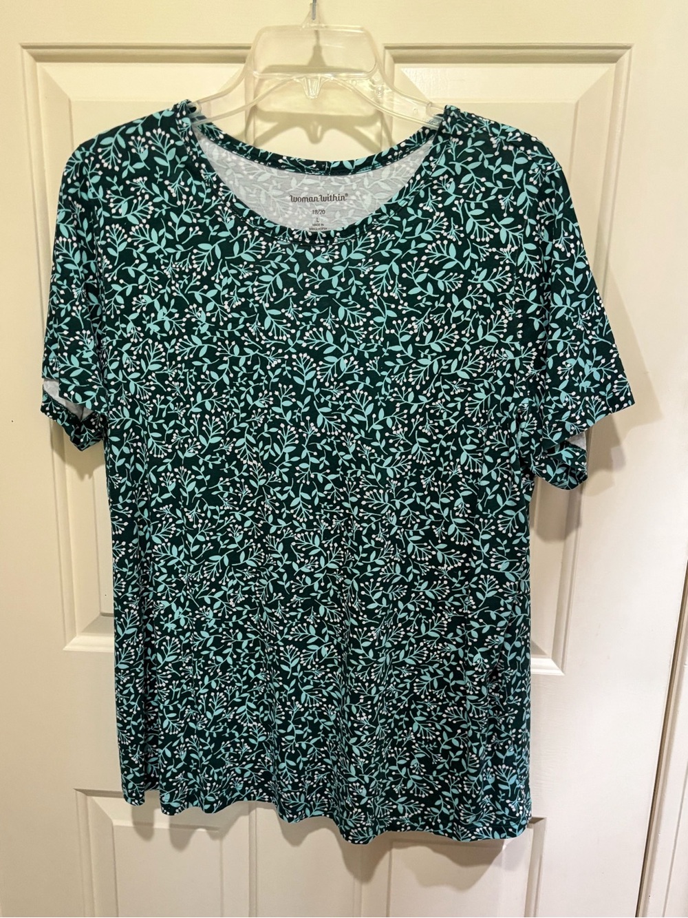 Woman Within Teal Floral-Print Short Sleeve Tee